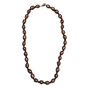 Baroque Freshwater Pearl Strand Necklace Bronze Brown Red Faceted Beads